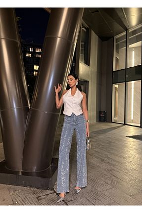 شلوار جین آبی زنانه پاچه لوله تفنگی GLAMMOSS L