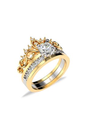 انگشتر نقره طلائی زنانه زیرکن Indigo Takı - کد 79596516