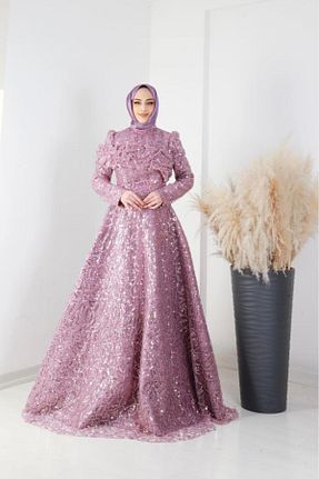 لباس مجلسی حجاب صورتی زنانه دانتل AbiyeSultan - کد 938437207