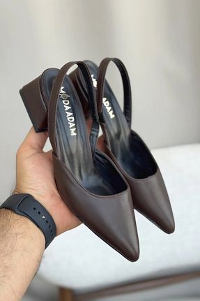 کفش پاشنه بلند کلاسیک قهوه ای زنانه چرم مصنوعی GOFFSHOES - کد 938434518