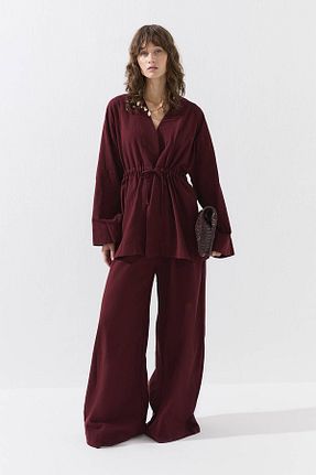 ست بالاتنه و پائین تنه زرشکی زنانه بافتنی Hooopstore - کد 938459593