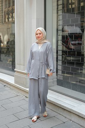 ست بالاتنه و پائین تنه طوسی زنانه بافتنی LOCCO - کد 938465657
