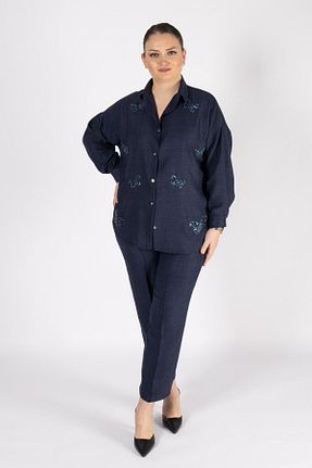ست بالاتنه و پائین تنه سایز بزرگ سرمه ای زنانه کش دار Bedrinxxl - کد 938801932