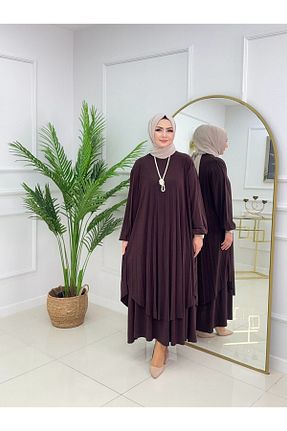 ست بالاتنه و پائین تنه حجاب قهوه ای زنانه گشاد Genel Markalar - کد 901409041