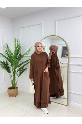 ست بالاتنه و پائین تنه حجاب قهوه ای زنانه گشاد Genel Markalar - کد 898073130
