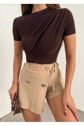 بلوز قهوه ای زنانه ساده Zelse - کد 938485147