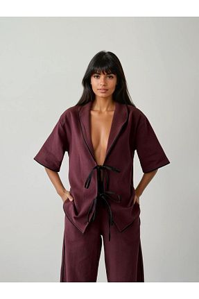 ست بالاتنه و پائین تنه زرشکی زنانه بافتنی ADENLİNA - کد 932004759