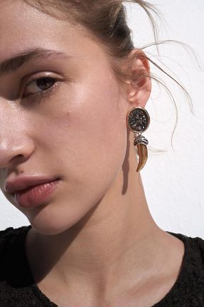 گوشواره جواهر مشکی برنجی yucelique - کد 938291772