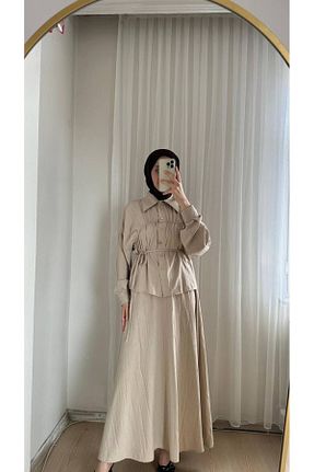 ست بالاتنه و پائین تنه حجاب بژ زنانه Çan W WARGA - کد 938552365