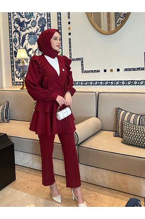 ست بالاتنه و پائین تنه حجاب زرشکی زنانه رگولار SSDESİNG - کد 938568845