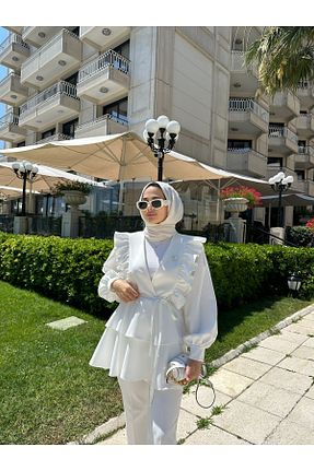 ست بالاتنه و پائین تنه حجاب سفید زنانه رگولار SSDESİNG - کد 847102720
