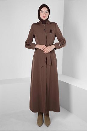 مانتو بلند حجاب قهوه ای زنانه Alvina - کد 793825432