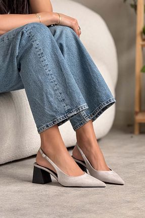 کفش پاشنه بلند کلاسیک طوسی زنانه جیر NİŞANTAŞI SHOES - کد 938166663