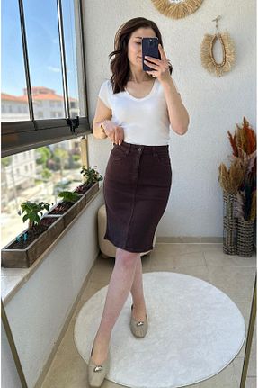 دامن قهوه ای زنانه پنبه ای TUNAM BUTİK - کد 938631310