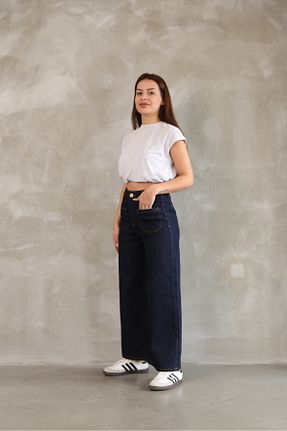 شلوار جین سرمه ای زنانه پاچه گشاد Bluesuccess - کد 938648040