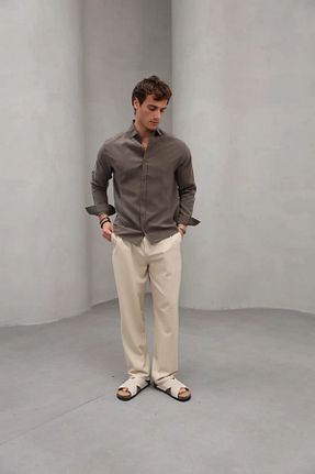 پیراهن خاکی مردانه Relaxed OHEPMODA - کد 938666810