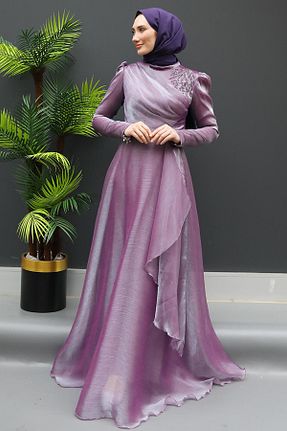 لباس مجلسی حجاب رنگی زنانه یقه ایستاده GİYZAMİLA - کد 938683648
