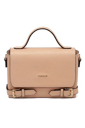 کیف پستچی بژ زنانه چرم خالص Tergan - کد 900941215