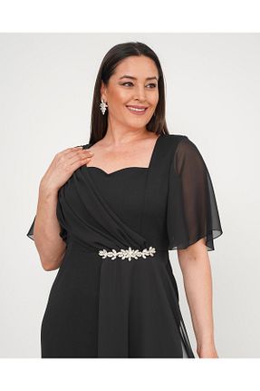 لباس مجلسی سایز بزرگ مشکی زنانه یقه قلبی Butik Nilyam - کد 938387885