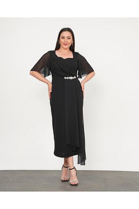 لباس مجلسی سایز بزرگ مشکی زنانه یقه قلبی Butik Nilyam - کد 938387885