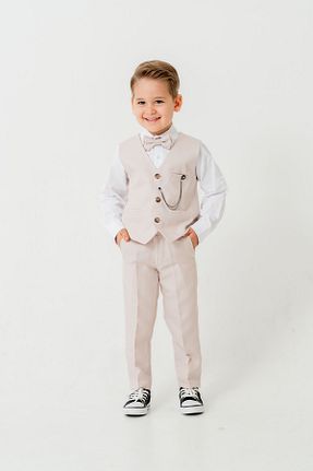 کت و شلوار بژ بچه گانه یقه کتی Pina Kids - کد 939010548