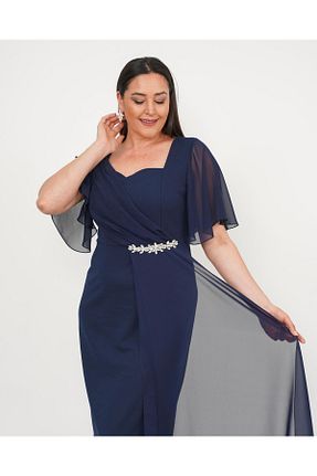 لباس مجلسی سایز بزرگ سرمه ای زنانه یقه قلبی Butik Nilyam - کد 938388133