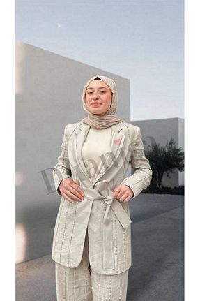 ست بالاتنه و پائین تنه حجاب خاکی زنانه Relaxed qupra - کد 938789994