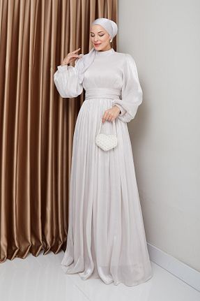 لباس مجلسی حجاب طوسی زنانه یقه ایستاده Olcay - کد 888153544