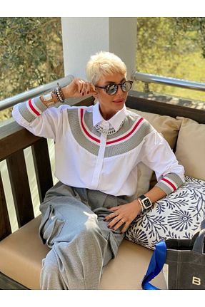 پیراهن سفید زنانه Overshirt Bebe Plus - کد 367044393
