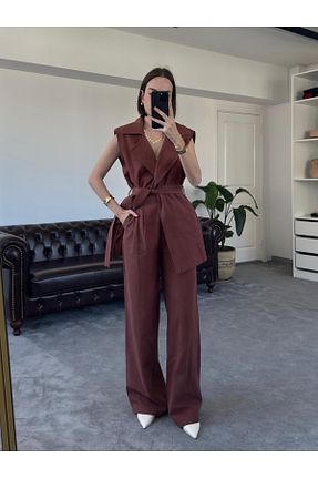 ست بالاتنه و پائین تنه قهوه ای زنانه بافتنی QİMYA BUTİK - کد 825736010