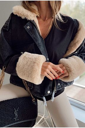 کاپشن مشکی زنانه اورسایز SAGİ JEANS - کد 368544513