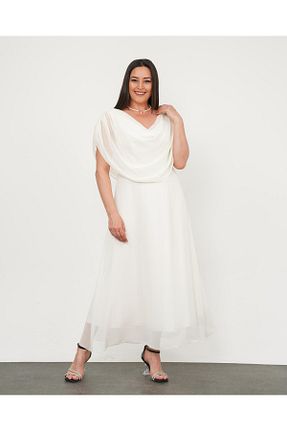 لباس مجلسی سایز بزرگ سفید زنانه یقه دوچرخه Butik Nilyam - کد 938623182