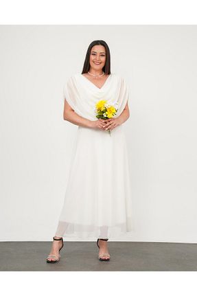 لباس مجلسی سایز بزرگ سفید زنانه یقه دوچرخه Butik Nilyam - کد 938623182