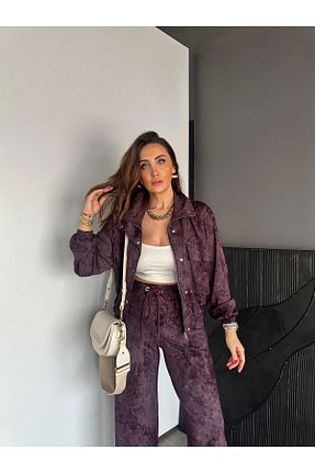 ست بالاتنه و پائین تنه بنفش زنانه بافت QİMYA BUTİK - کد 897483740