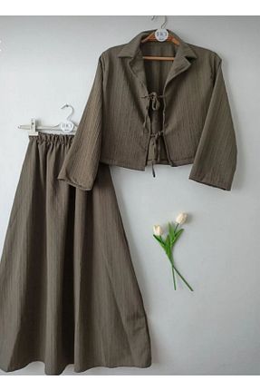 ست بالاتنه و پائین تنه خاکی زنانه بافتنی AVK MODA - کد 938879476