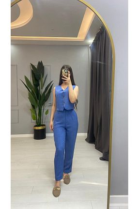 ست بالاتنه و پائین تنه آبی زنانه بافتنی sarıdağ - کد 938882494