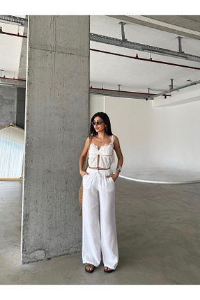 شلوار سفید زنانه کتان İmpavido - کد 938894720