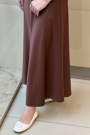 دامن قهوه ای زنانه ساتن sentez giyim - کد 921574303