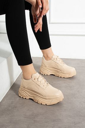 کفش اسنیکر بژ زنانه بند دار Ayax - کد 88552504
