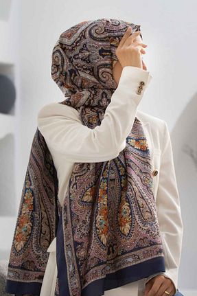 شال سرمه ای زنانه ابریشم Vissona - کد 917777792