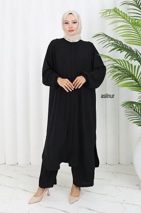 ست بالاتنه و پائین تنه حجاب مشکی زنانه رگولار ASİLNUR - کد 819669214
