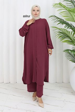 ست بالاتنه و پائین تنه حجاب زرشکی زنانه رگولار ASİLNUR - کد 937526562