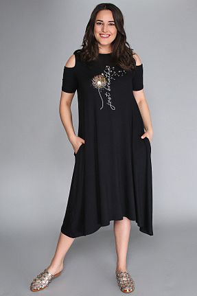 لباس سایز بزرگ مشکی زنانه ویسکون Curvy Trend - کد 937544516