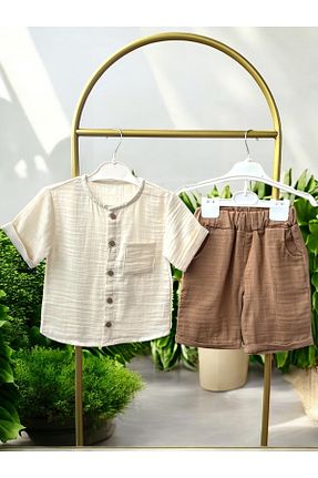 ست بالاتنه و پائین تنه قهوه ای بچه گانه بافتنی Baby Golden - کد 937543491