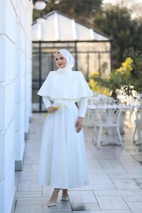لباس مجلسی حجاب سفید زنانه یقه ایستاده DİSE - کد 937768703