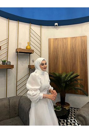 لباس مجلسی حجاب سفید زنانه یقه ایستاده KADEL - کد 937805181
