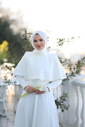 لباس مجلسی حجاب سفید زنانه یقه ایستاده DİSE - کد 937768703
