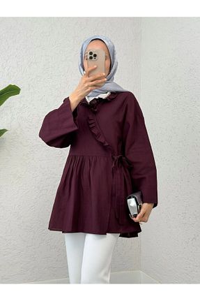 کیمونو و کافتان زرشکی زنانه کتان Modamorfo - کد 937818999