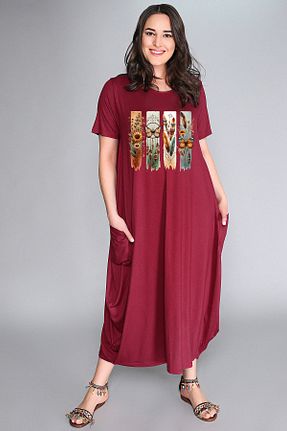 لباس سایز بزرگ زرشکی زنانه مخلوط ویسکون Curvy Trend - کد 937544499