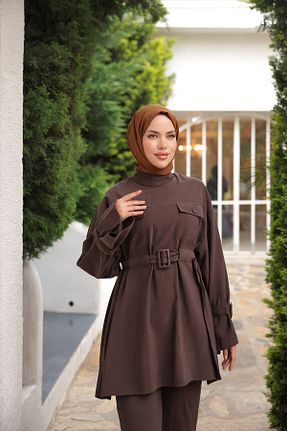 ست بالاتنه و پائین تنه حجاب قهوه ای زنانه رگولار ALPARYA - کد 899736421